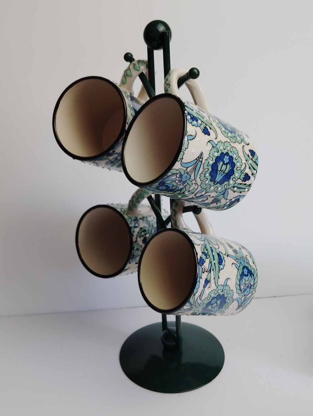 Nakkas Ceramic Turkish Hand painted Mugs Raised Texture Blue Green Mugs - 4
